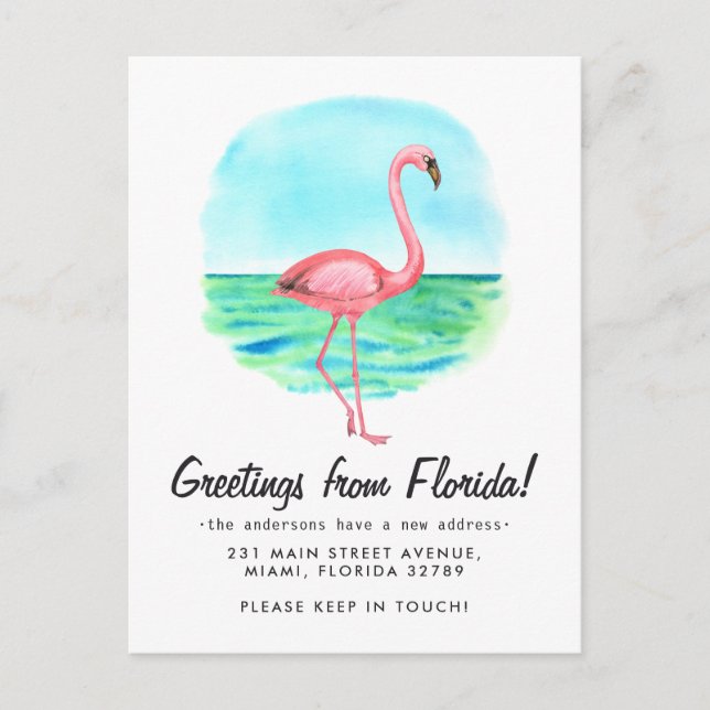Tropical Flamingo Moved New Address Florida Moving Ankündigungspostkarte (Vorderseite)