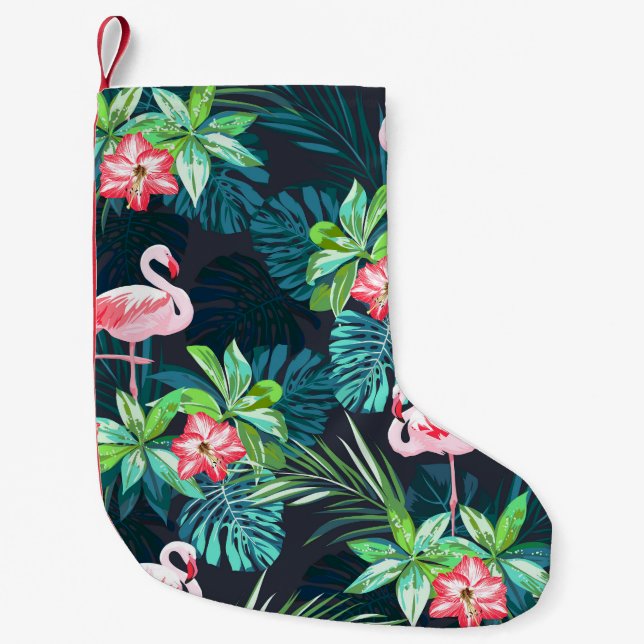 Tropical Flamingo: Muster der Blume im Sommer Kleiner Weihnachtsstrumpf (Vorderseite)