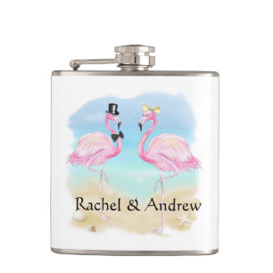 Tropical Flamingo Newlywed Vinyl Wrapped Flask Flachmann