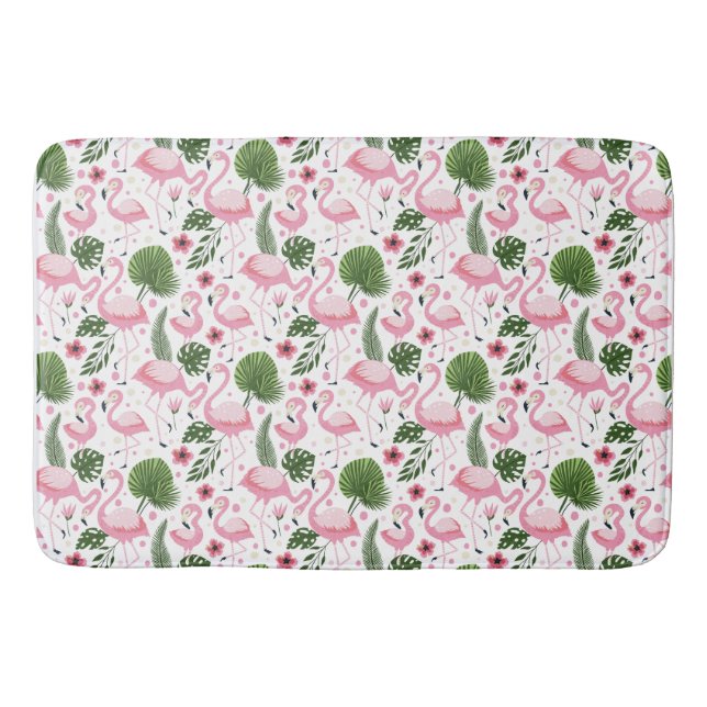 Tropical Flamingo & Palm Blätter Muster Badematte (Vorderseite)