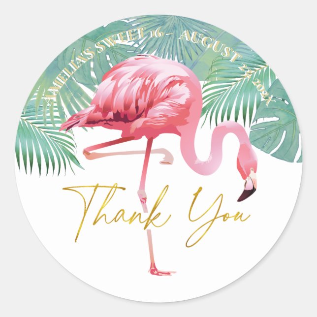Tropical Flamingo Palms Sweet 16 ID922 Runder Aufkleber (Vorderseite)