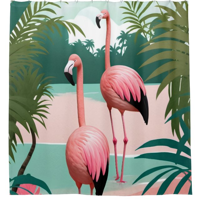 Tropical Flamingo Paradise Duschvorhang (Vorderseite)
