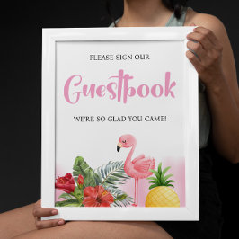 Tropical Flamingo Pink Guestbook Kinderdusche Poster