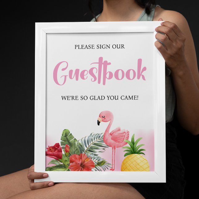 Tropical Flamingo Pink Guestbook Kinderdusche Poster (Von Creator hochgeladen)