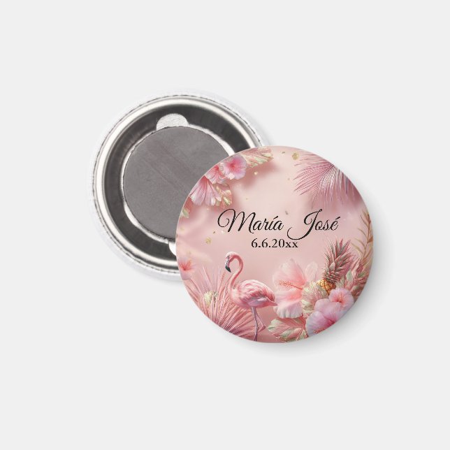 Tropical Flamingo Quinceañera, Brauch Magnet (Vorderseite/Rückseite)