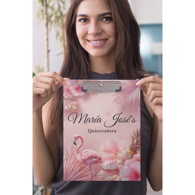 Tropical Flamingo Quinceañera, custom Klemmbrett (Von Creator hochgeladen)