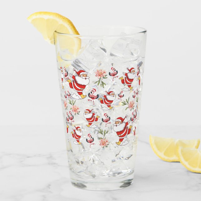 Tropical Flamingo Santa Christmas Pattern Glas (Vorderseite Ice)
