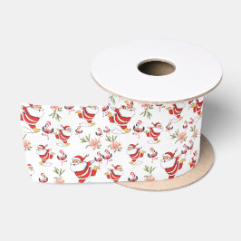 Tropical Flamingo Santa Christmas Pattern Satinband