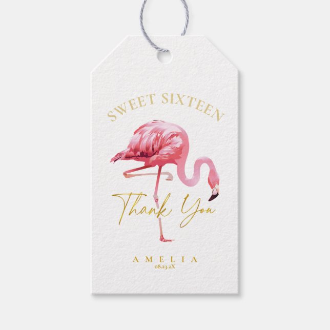 Tropical Flamingo Sweet 16 Danke, ID922 Geschenkanhänger (Vorderseite)