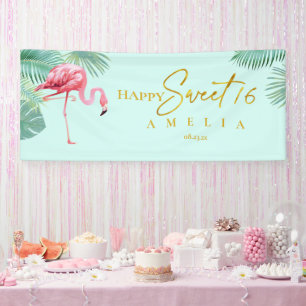 Tropical Flamingo Sweet 16 Happy Birthday ID922 Banner