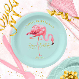 Tropical Flamingo Sweet 16 Happy Birthday ID922 Pappteller