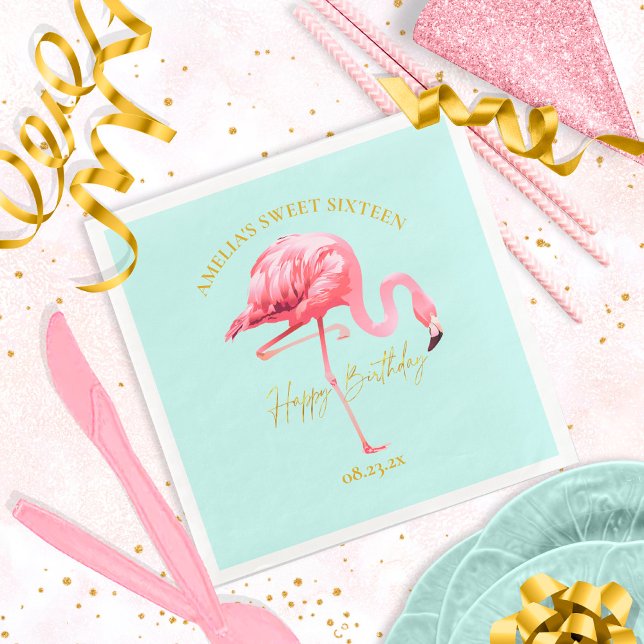Tropical Flamingo Sweet 16 Happy Birthday ID922 Serviette (Von Creator hochgeladen)