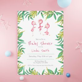 Tropical Flamingo Triplets Baby Shower Einladung
