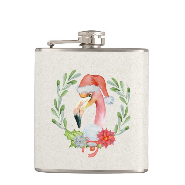 Tropical Flamingo Vinyl Wrapped Flask Flachmann (Vorderseite)