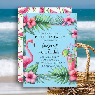 Tropical Flamingo Watermelon Geburtstag Party Einladung