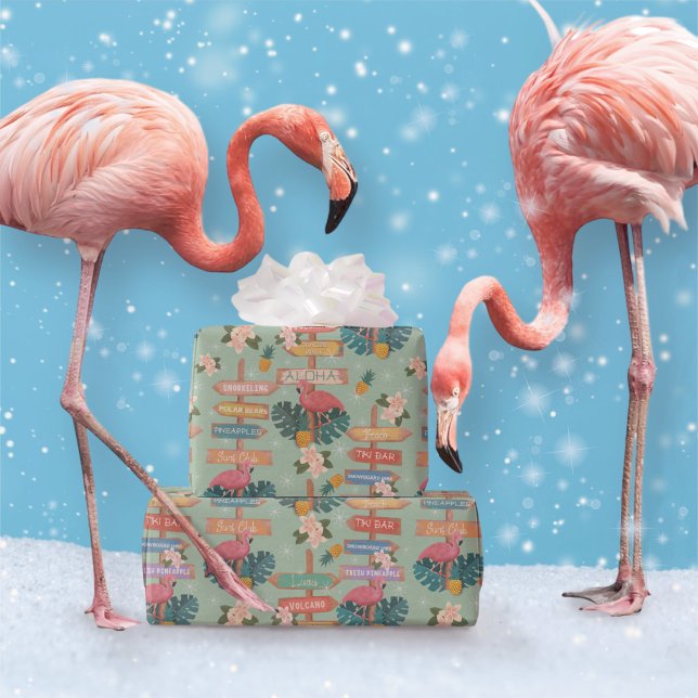 Tropical Flamingo Winter Geschenkpapier (Von Creator hochgeladen)