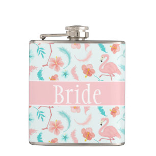 Tropical Flamingos Bride Flachmann