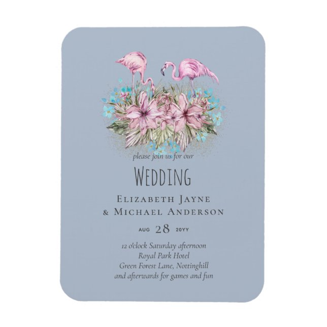Tropical Flamingos Wedding Magnet (Vertikal)
