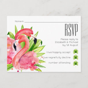 Tropical Flamingos Wedding RSVP Postcard Einladungspostkarte