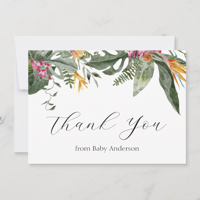 Tropical Floral Aloha Baby Dusche Vielen Dank Dankeskarte (Vorderseite)