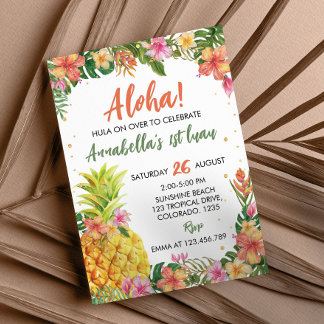 Tropical Floral Aloha First Luau Birthday Einladung