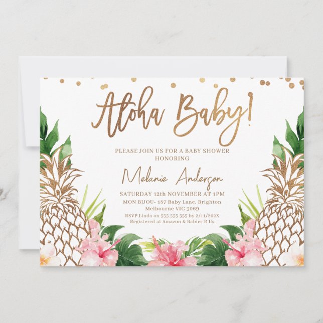 Tropical Floral Ananas Aloha Baby Shower Einladung (Vorderseite)