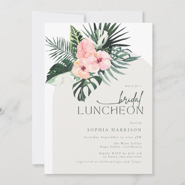 Tropical Floral Arch Bridal Luncheon Einladung (Vorderseite)