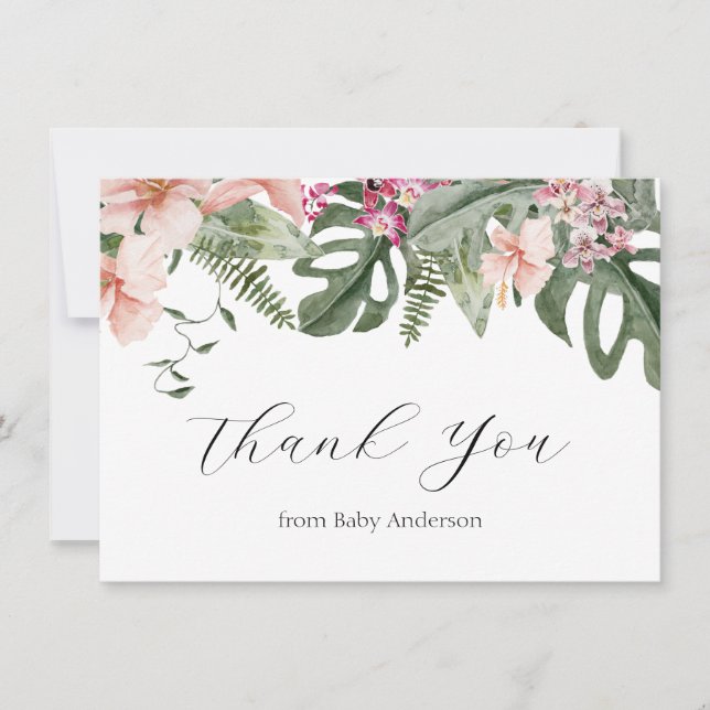 Tropical Floral Baby Dusche Vielen Dank Dankeskarte (Vorderseite)