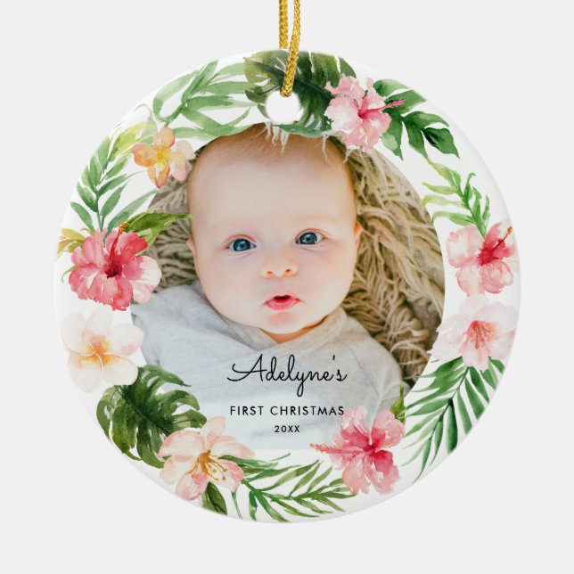 Tropical Floral Baby Foto Ornament (Vorne)