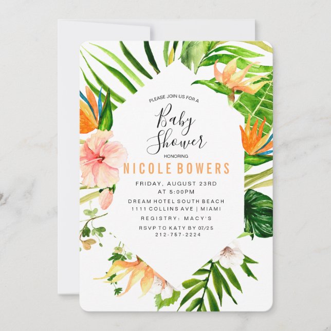 Tropical Floral Baby Shower Einladung (Vorderseite)