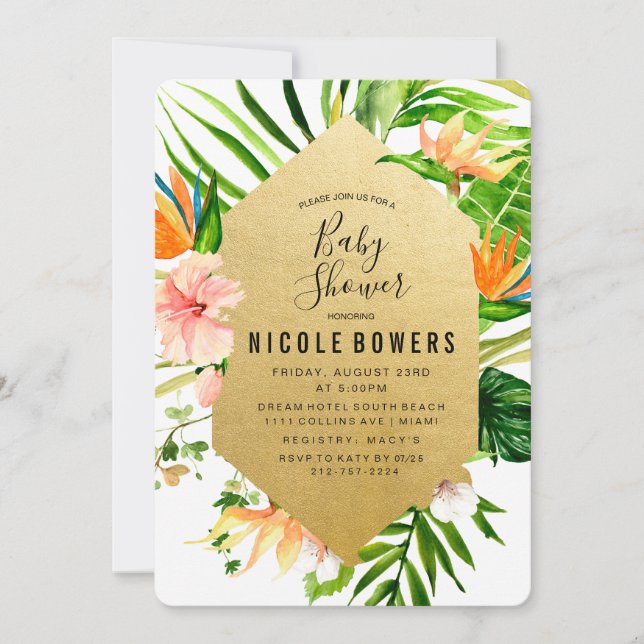 Tropical Floral Baby Shower Einladung (Vorderseite)