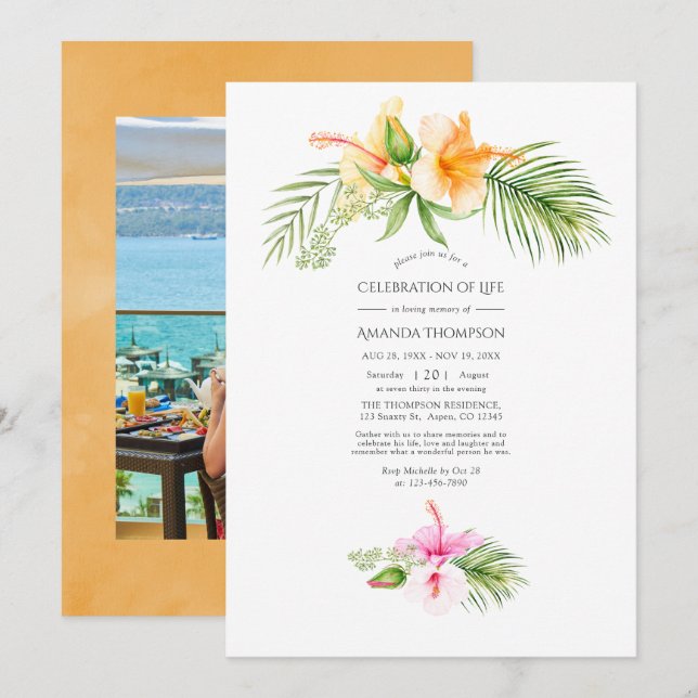 Tropical Floral Beach Feier des Lebens Einladung (Vorne/Hinten)