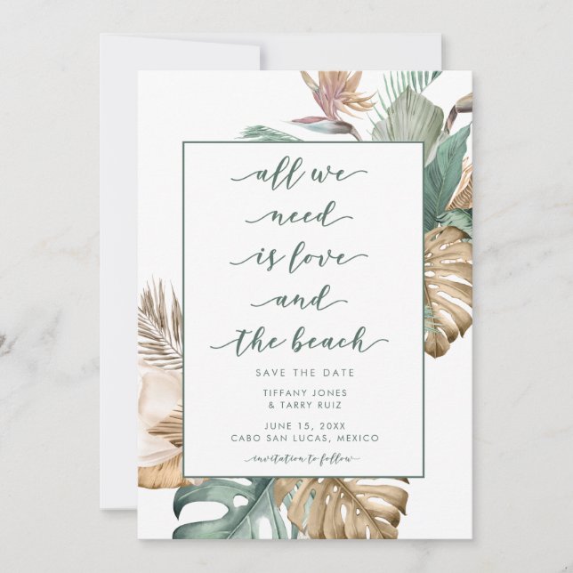 Tropical Floral Beach Hochzeit Save the Date (Vorderseite)