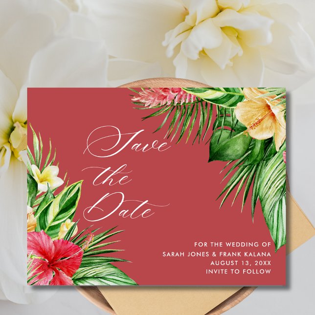 Tropical Floral Beach Hochzeit Save the Date Ankündigungspostkarte (Tropical Floral Beach Wedding Save the Date Postcard)