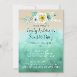 Tropical Floral Beach Thema Sweet 16 Geburtstag Einladung