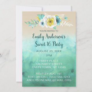 Tropical Floral Beach Thema Sweet 16 Geburtstag Einladung