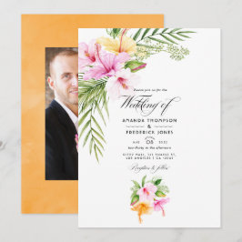 Tropical Floral Beach Wedding Foto Einladung