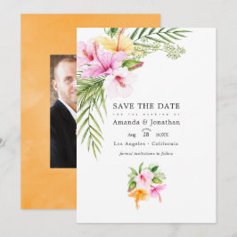 Tropical Floral Beach Wedding Foto Save The Date