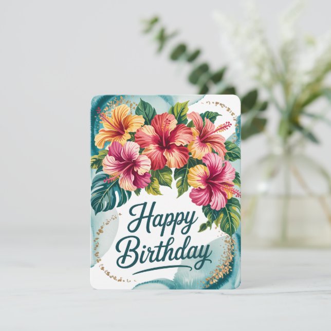 Tropical Floral Birthday Card Dankeskarte (Stehend Vorderseite)