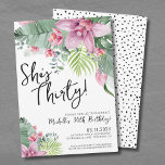 Tropical Floral Birthday Party Einladung<br><div class="desc">Typografie 30 Tropische Niedliche Girly 30. Geburtstagseinladung. Feiern Sie, dass sie dreißig mit dieser eleganten, aber lustigen 30. Geburtstag einladen. Mit rosa und grün-botanischen Akzenten kontrastiert durch schwarz-weiße Schrift. Ein tropisches Design, das die ruhige Schönheit der Natur mit einem spielerischen Rand verbindet, der Ihnen sicher hilft, Spaß zu haben. Eine...</div>