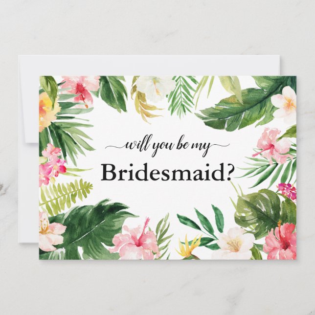 Tropical Floral Blätter werden Sie meine Bridesmai Einladung (Vorderseite)