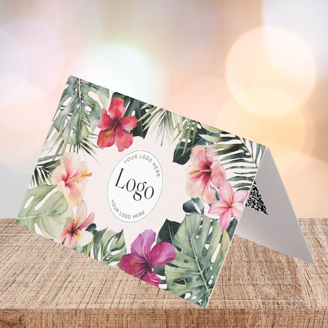 Tropical Floral Botanical Logo QR Code Folded Visitenkarten (Close up)