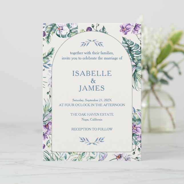 Tropical Floral Botanical Wedding Personalized Einladung (Stehend Vorderseite)
