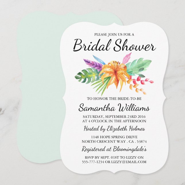 Tropical Floral Bouquet Beach Brautparty Einladung (Vorne/Hinten)