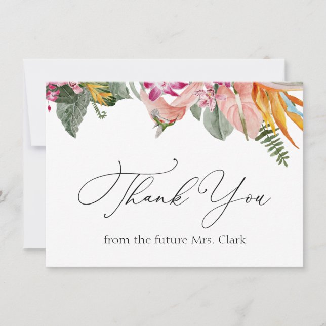 Tropical Floral Brautparty Danke Mitteilungskarte (Vorderseite)