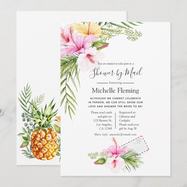Tropical Floral Bridal or Baby Showroom by Mail Einladung (Vorne/Hinten)