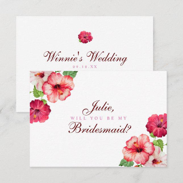 Tropical Floral Bridesmaid Card Einladung (Vorne/Hinten)