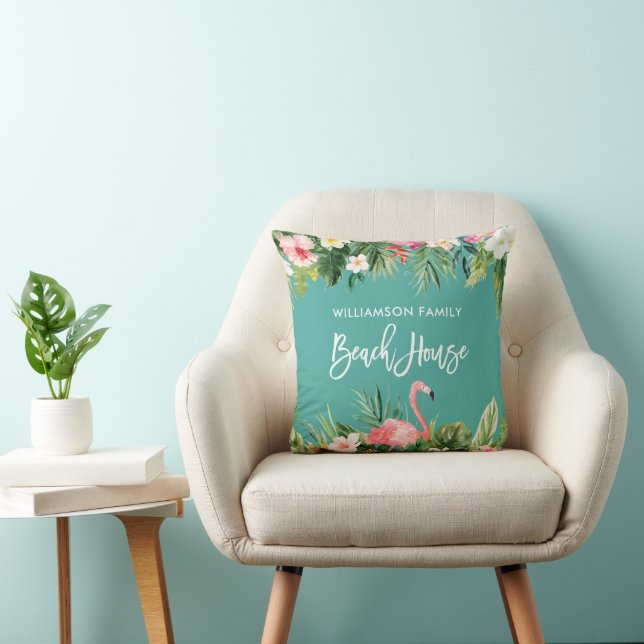 Tropical Floral Brush Script Family Beach House Kissen (Stuhl )