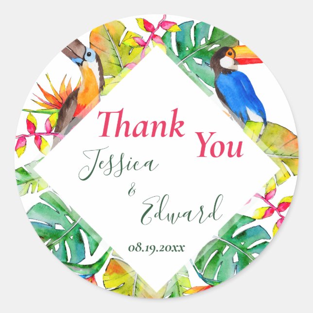 Tropical Floral Exotic Luau Hochzeit Vielen Dank Runder Aufkleber (Vorderseite)