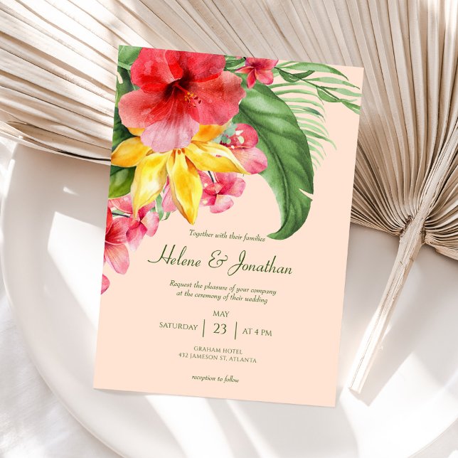 Tropical Floral farbenfrohe Zielhochzeit Einladung (Tropical Floral Colorful Destination Beach Wedding Invitation)